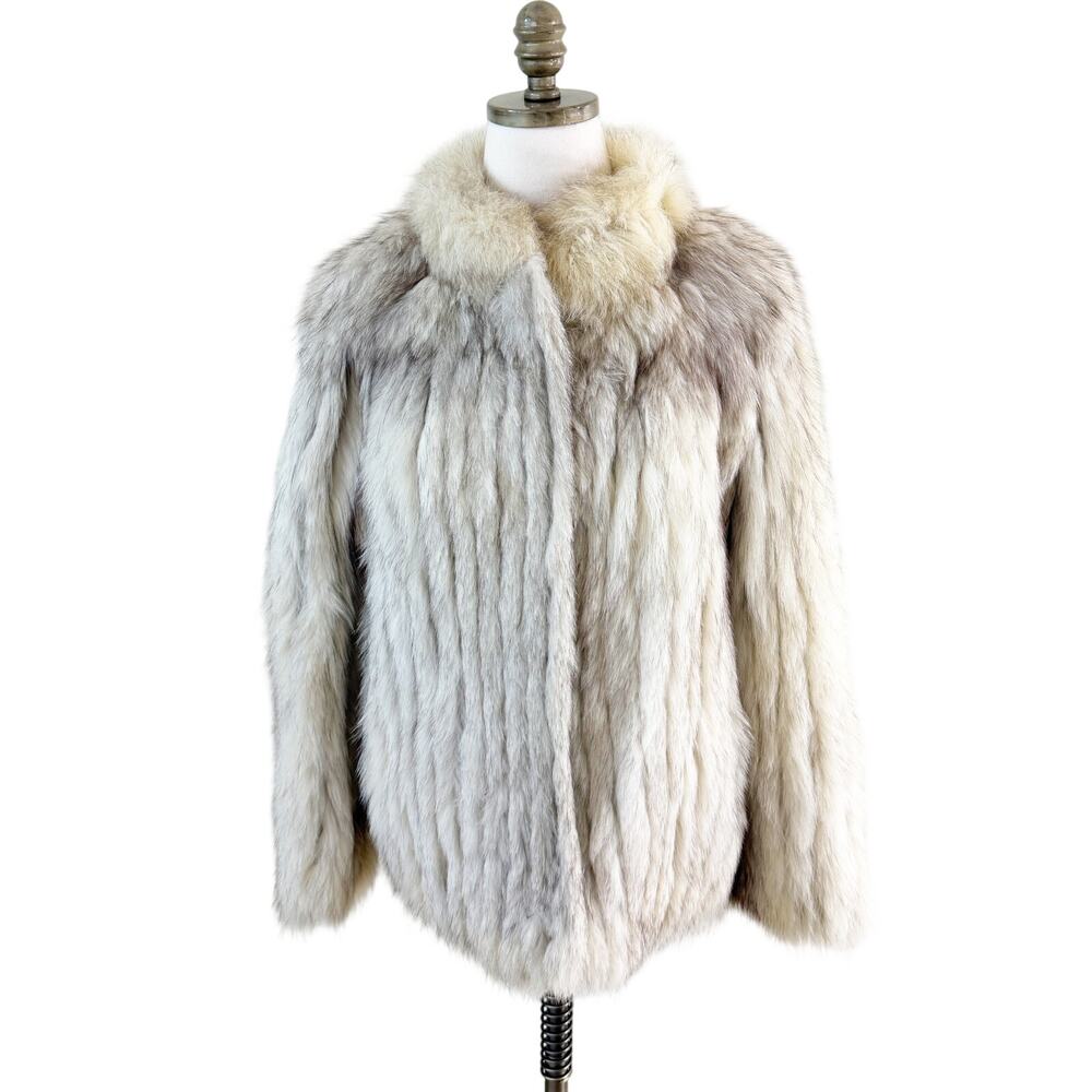 Vintage Cream Scandinavian Blue Fox Fur Coat Women's Size Small EUC Pockets